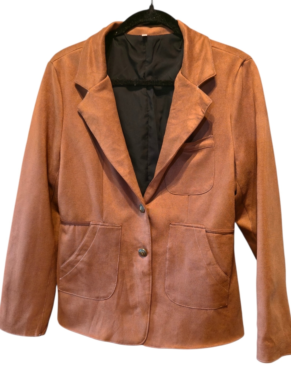 Womens Suede Like Blazer Jacket - Brown Size Large